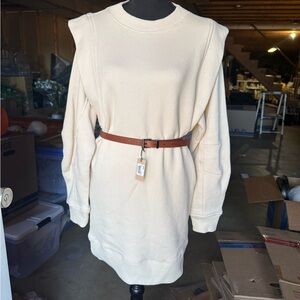 Cream Crew Neck Sweater with Brown Accents